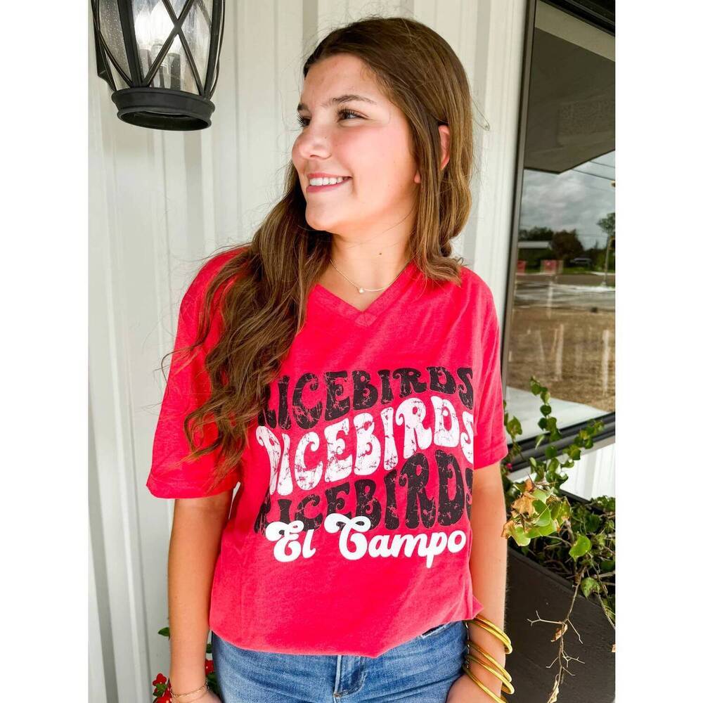 NEW PINK ARMADILLOS ricebird wavy line gameday tee in red